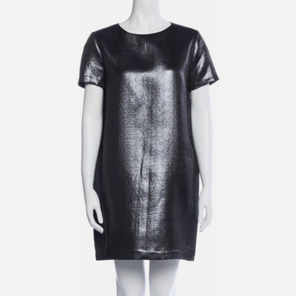 Maje shift mini dress. Blue metallic, size 3,  Short sleeve/zip back
